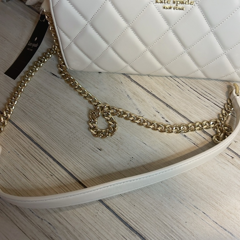NWT Retails$398 Kate Spade Quilted Cream Leather Bag with Gold Crossbody Bag - Picture 7 of 10